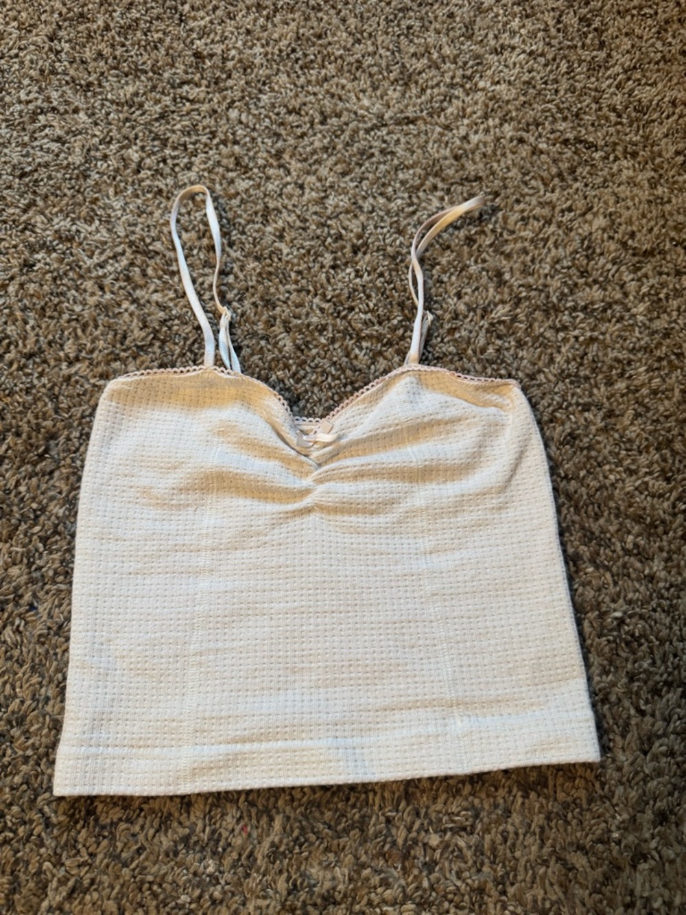 Urban Outfitters Cream Waffle Knit Cami with Spaghetti Straps